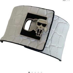 Karl Lagerfeld White Crocodile Embossed Bracelet with Silver Accent